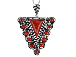 Red Sponge Coral Rhodium Over Sterling Silver Enhancer With 18"  Chain