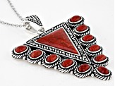 Red Sponge Coral Rhodium Over Sterling Silver Enhancer With 18"  Chain