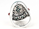 Turquoise and Coral Rhodium Over Sterling Silver Ring