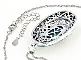 Turquoise and Coral Rhodium Over Sterling Silver Pendant with Chain