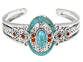 Turquoise and Coral Rhodium Over Sterling Silver Cuff Bracelet