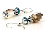 Blue Blended Turquoise and Spiny Oyster Shell Rhodium Over Silver Earrings
