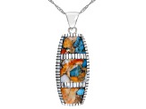 Blended Turquoise and Oyster Shell Rhodium Over Silver Inlay Pendant With Chain