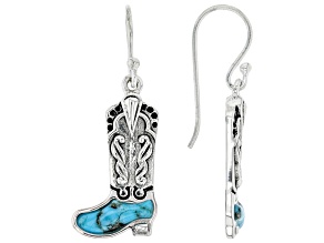 Blue Turquoise Rhodium Over Sterling Silver Cowboy Boot Earrings