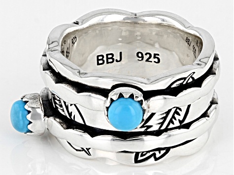 Blue Sleeping Beauty Turquoise Rhodium Over Silver Spinner Ring