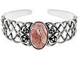 Pink Rhodochrosite Rhodium Over Sterling Silver Cuff