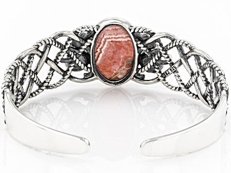 Pink Rhodochrosite Rhodium Over Sterling Silver Cuff