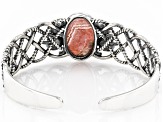 Pink Rhodochrosite Rhodium Over Sterling Silver Cuff