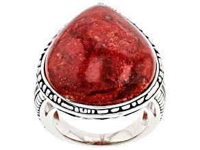 Coral Rhodium Over Sterling Silver Solitaire Ring