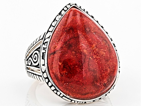 Coral Rhodium Over Sterling Silver Solitaire Ring - SWE2936 | JTV.com