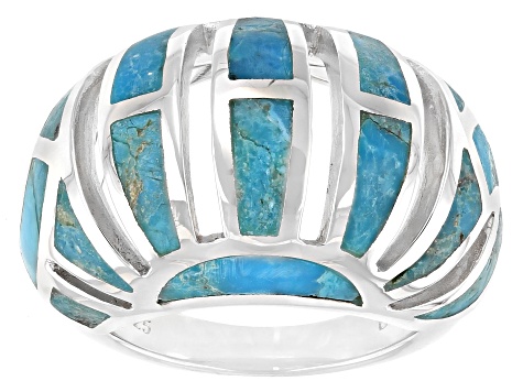 Freeform Blue Turquoise Rhodium Over Silver Inlay Ring