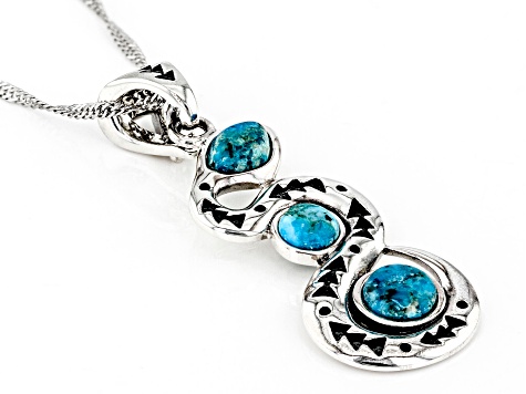 Blue Turquoise Rhodium Over Silver 3-Stone Snake Enhancer with 18" Chain