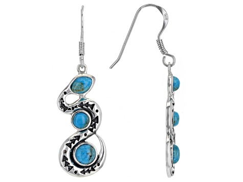 Blue Turquoise Rhodium Over Silver 3-Stone Snake Earrings