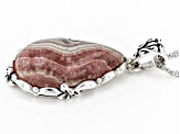 Pear Shaped Rhodochrosite Rhodium Over Silver Pendant with Chain