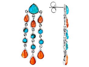 Turquoise and Spiny Oyster Shell Rhodium Over Silver Earrings