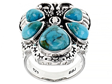 Blue Turquoise Rhodium Over Sterling Silver Oxidized Butterfly Ring ...