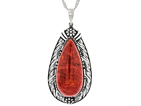 Red Sponge Coral Rhodium Over Silver Pendent With 18