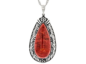 Red Sponge Coral Rhodium Over Silver Pendent With 18" Chain
