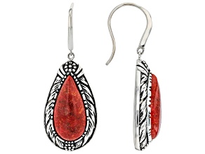 Red Sponge Coral Rhodium Over Silver Earrings