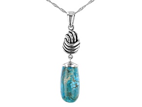 Fancy Cut Turquoise Rhodium Over Sterling Silver Drop Pendant with 18" Chain