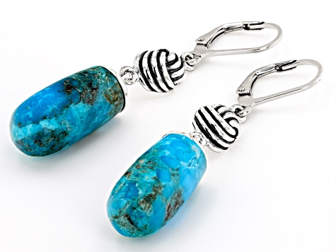 Fancy Cut Turquoise Rhodium Over Sterling Silver Drop Dangle Earrings