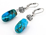 Fancy Cut Turquoise Rhodium Over Sterling Silver Drop Dangle Earrings