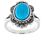 Blue Sleeping Beauty Turquoise Rhodium Over Sterling Silver Floral Design Ring