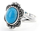 Blue Sleeping Beauty Turquoise Rhodium Over Sterling Silver Floral Design Ring