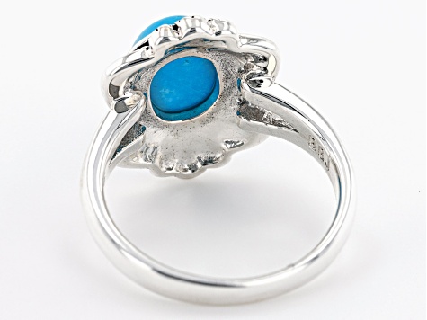 Blue Sleeping Beauty Turquoise Rhodium Over Sterling Silver Floral Design Ring