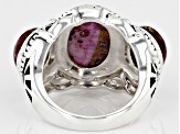 Blended Turquoise and Purple Spiny Oyster Rhodium Over Silver 3-Stone Ring