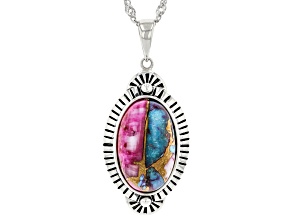 Blended Turquoise and Purple Oyster Shell Rhodium Over Silver Pendant with 18" Chain
