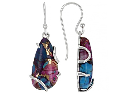 Blended Turquoise and Purple Spiny Oyster Shell Rhodium Over Silver Earrings