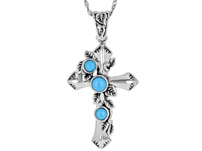 Sleeping Beauty Rhodium Over Sterling Silver Cross Enhancer with Chain