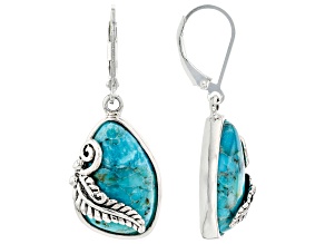 Blue Turquoise Leaf Design Rhodium Over Sterling Silver Earrings