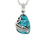 Blue Turquoise Leaf Design Rhodium Over Sterling Silver Enhancer with Chain