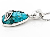 Blue Turquoise Leaf Design Rhodium Over Sterling Silver Enhancer with Chain