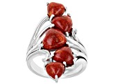 Red Sponge Coral Rhodium Over Sterling Silver Cluster Heart Ring