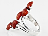 Red Sponge Coral Rhodium Over Sterling Silver Cluster Heart Ring