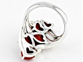 Red Sponge Coral Rhodium Over Sterling Silver Cluster Heart Ring
