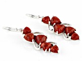 Red Sponge Coral Rhodium Over Sterling Silver Cluster Heart Earrings