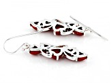 Red Sponge Coral Rhodium Over Sterling Silver Cluster Heart Earrings