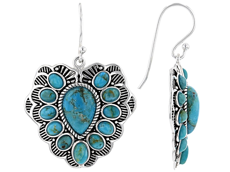 Turquoise Rhodium Over Sterling Silver Heart Earrings - SWE3067