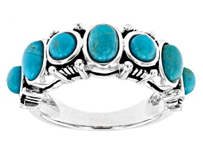 Blue Turquoise Rhodium Over Silver Band Ring
