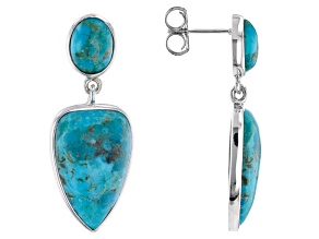 Blue Turquoise Rhodium Over Silver Dangle Earrings