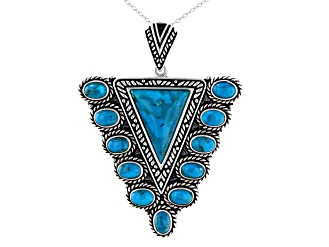 Blue Turquoise Rhodium Over Sterling Silver Enhancer with Chain