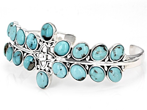 Blue Turquoise Rhodium over Sterling Silver Cuff Bracelet