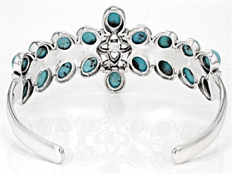Blue Turquoise Rhodium over Sterling Silver Cuff Bracelet