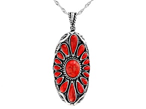 Red Sponge Coral Rhodium Over Sterling Silver Pendant with 18" Chain