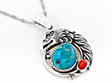 Blue Turquoise and Red Sponge Coral Rhodium Over Silver Eagle Enhancer with Chain