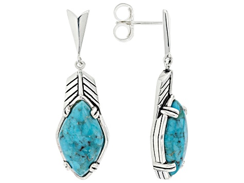 Blue Turquoise Rhodium Over Sterling Silver Earrings